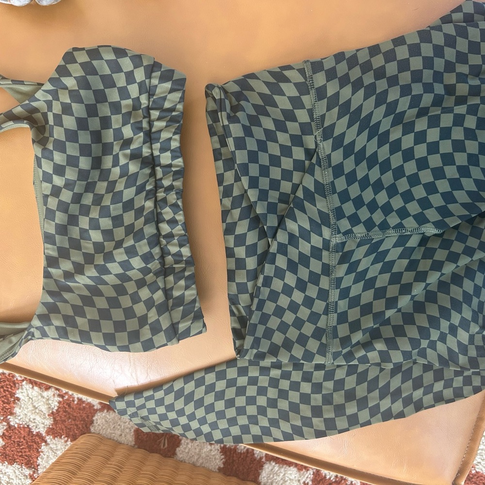 Matching checkered green workout set